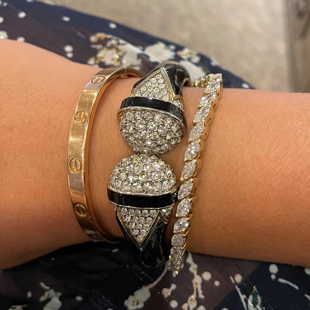 Vintage enamel and crystal gold cuff